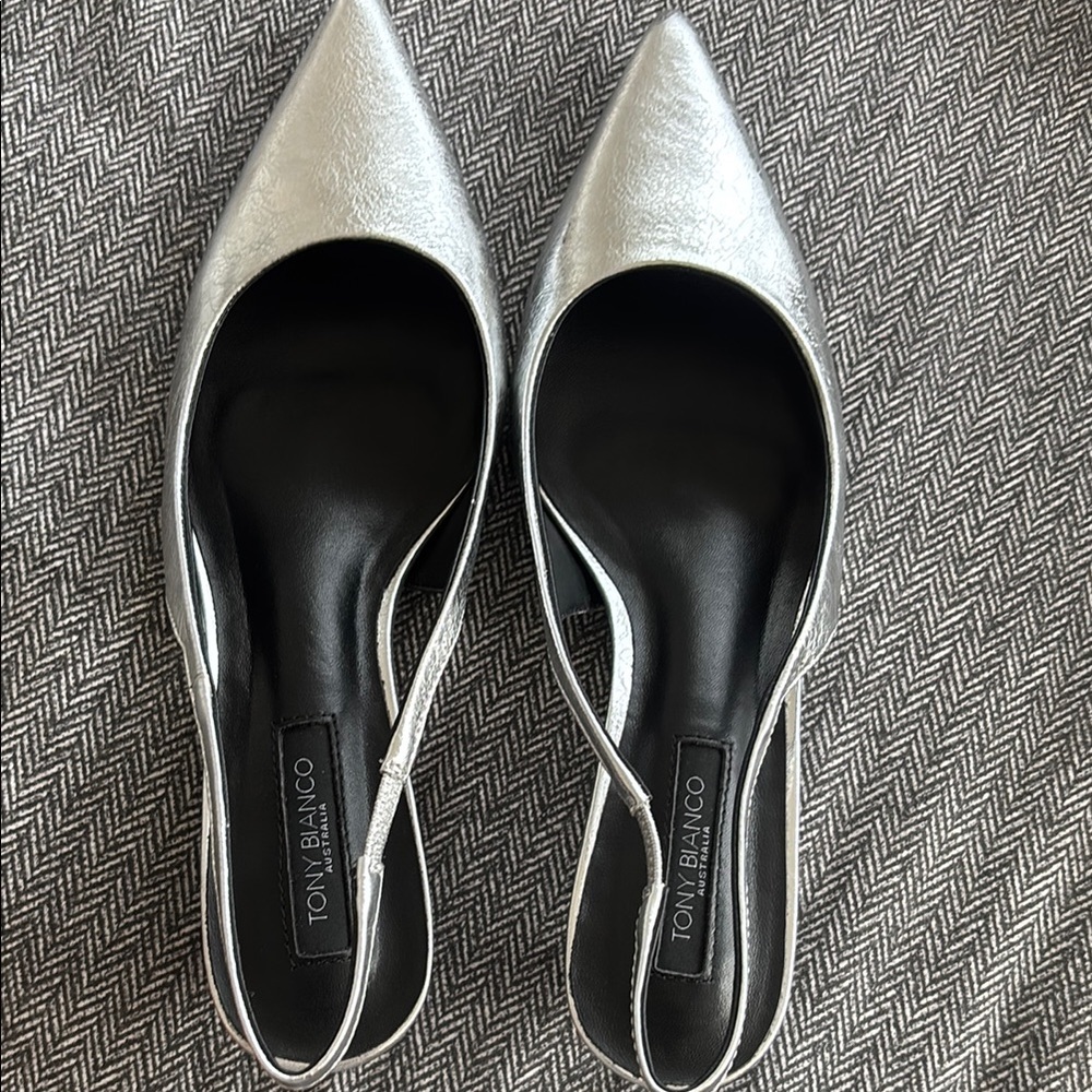 Tony Bianco Silver Pointed Toe Women's Slingback Shoes - 8